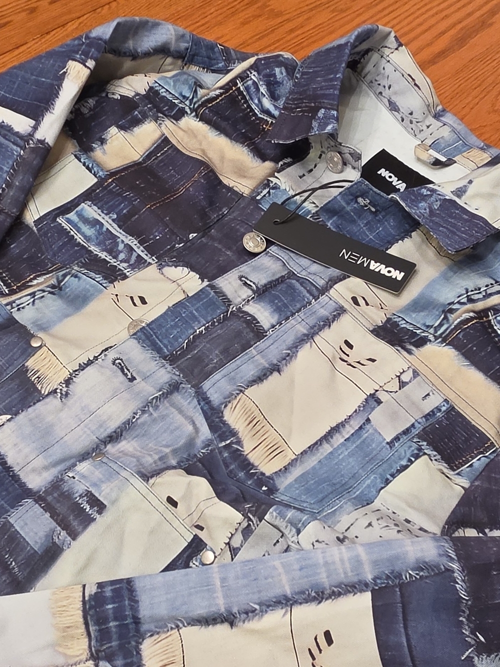 Novamen Men’s Blue Patchwork Lightweight Shirt Jacket Size M - Picture 3 of 9